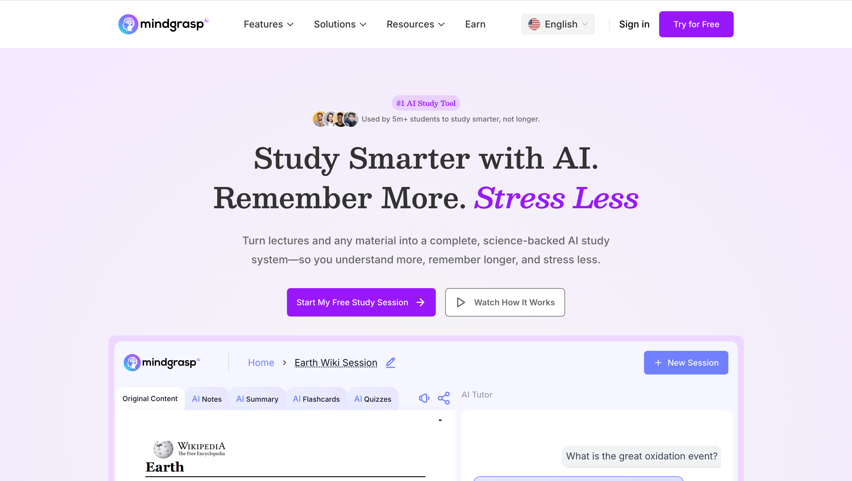 Mindgrasp interface for summarizing and understanding study materials