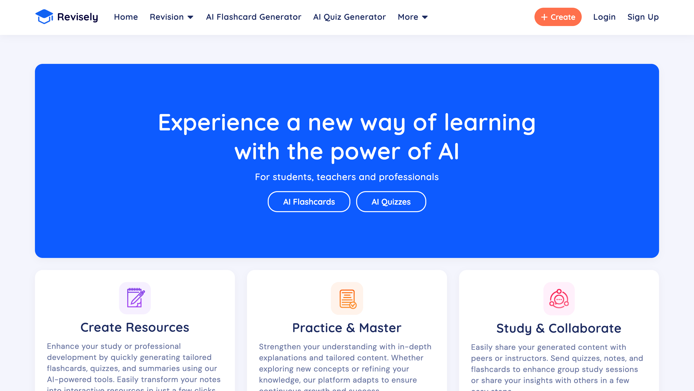 Revisely interface for AI revision tools and exam preparation