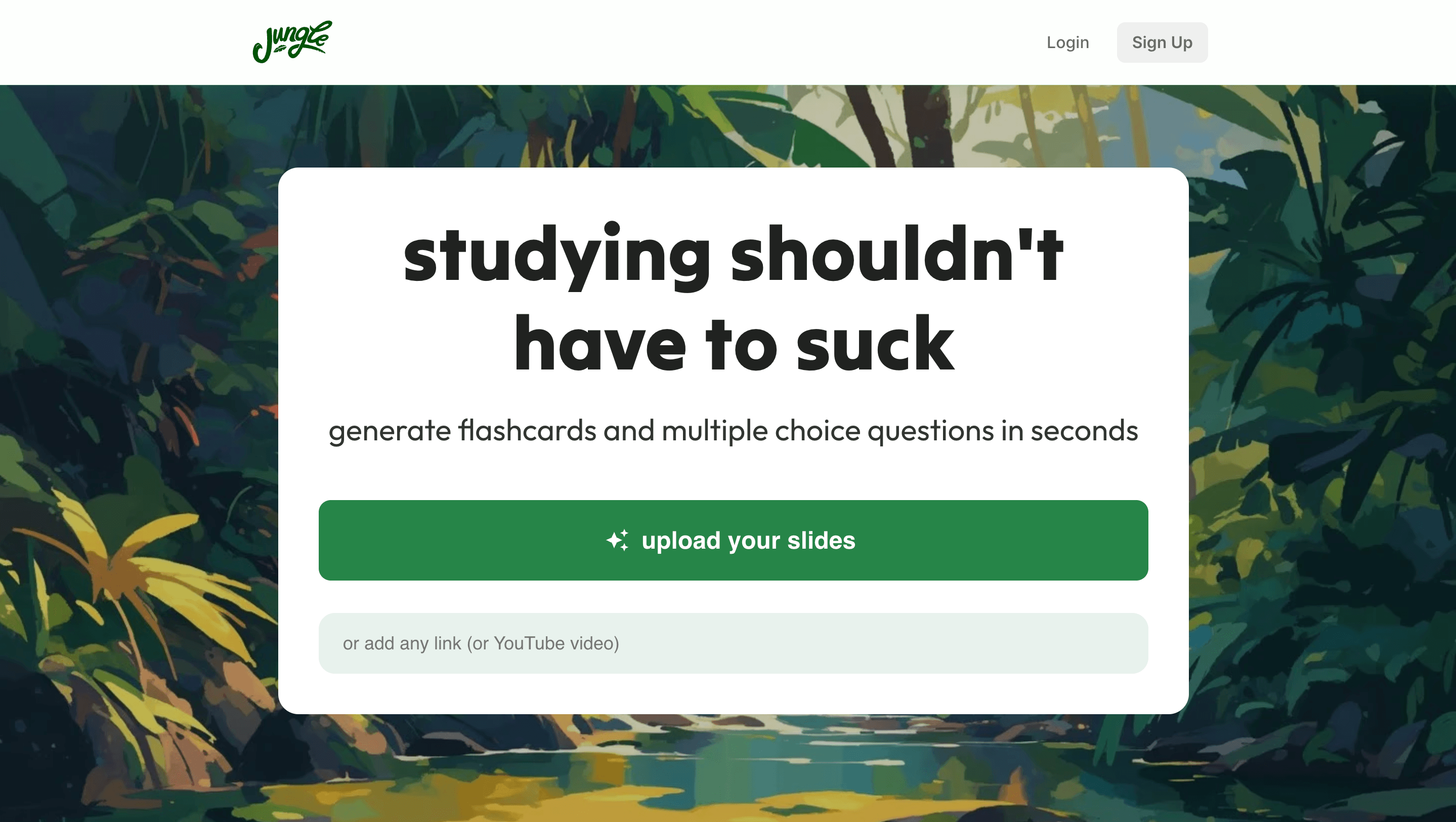 Jungle AI interface for generating flashcards and active recall study resources