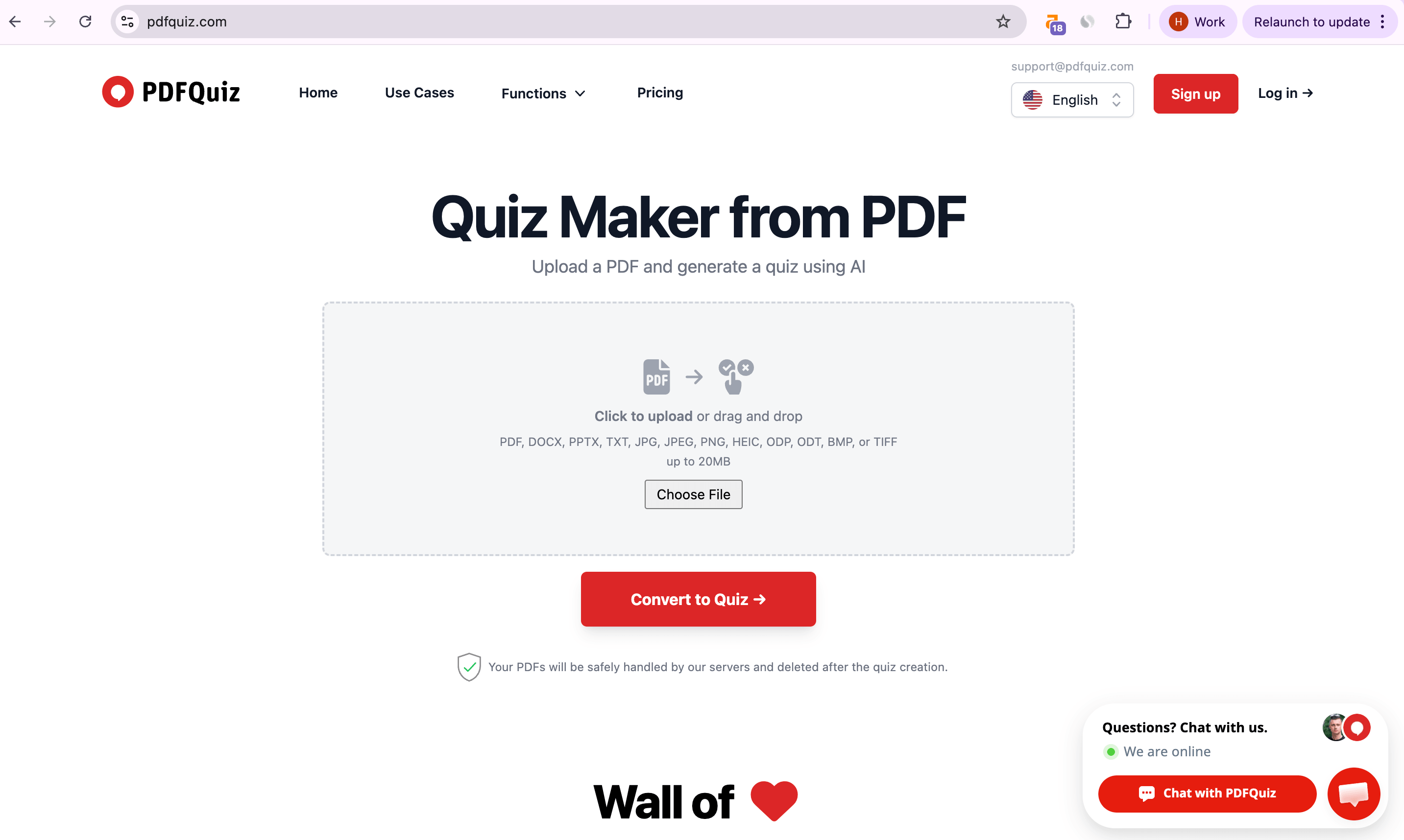 PDFQuiz tool converting PDF documents into multiple-choice practice quizzes