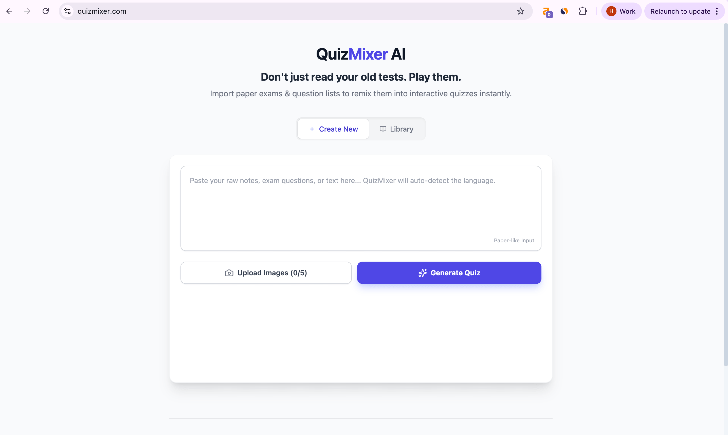 QuizMixer AI interface for turning YouTube videos into interactive quizzes